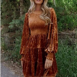 Baltic Born Orange Ruffled Tiered Long Sleeve Dress